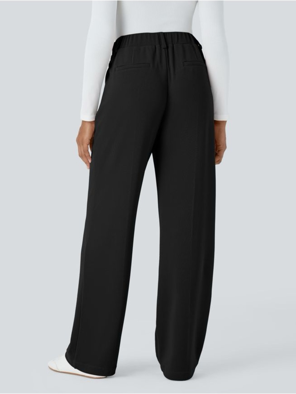 HALARA Flex Wide-Leg Black Dress Pants - Micro Waffle
